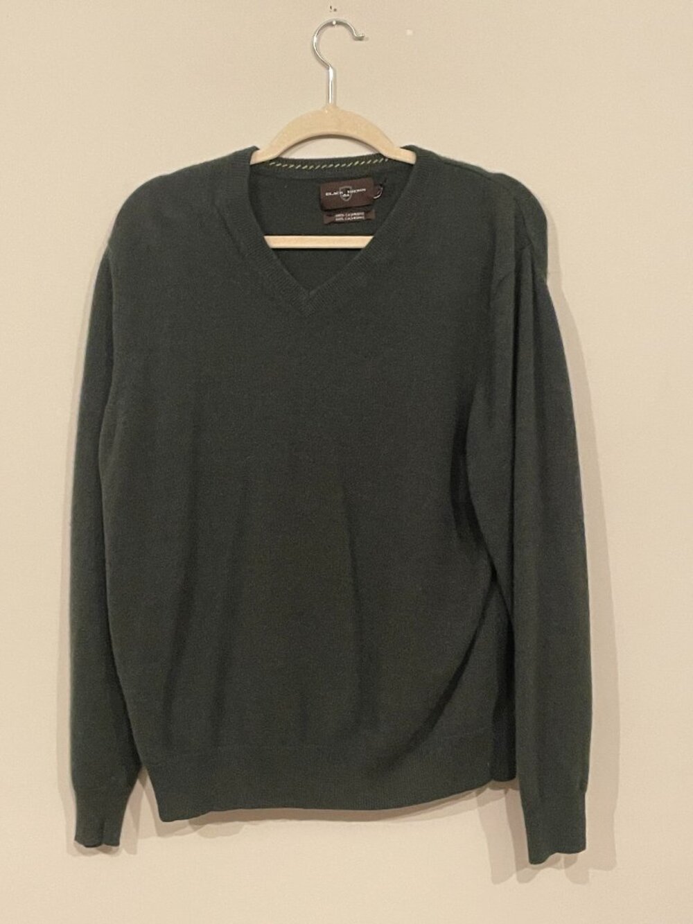 Black Brown 1826 Men’s [M] 100% Cashmere Green V-Neck Sweater